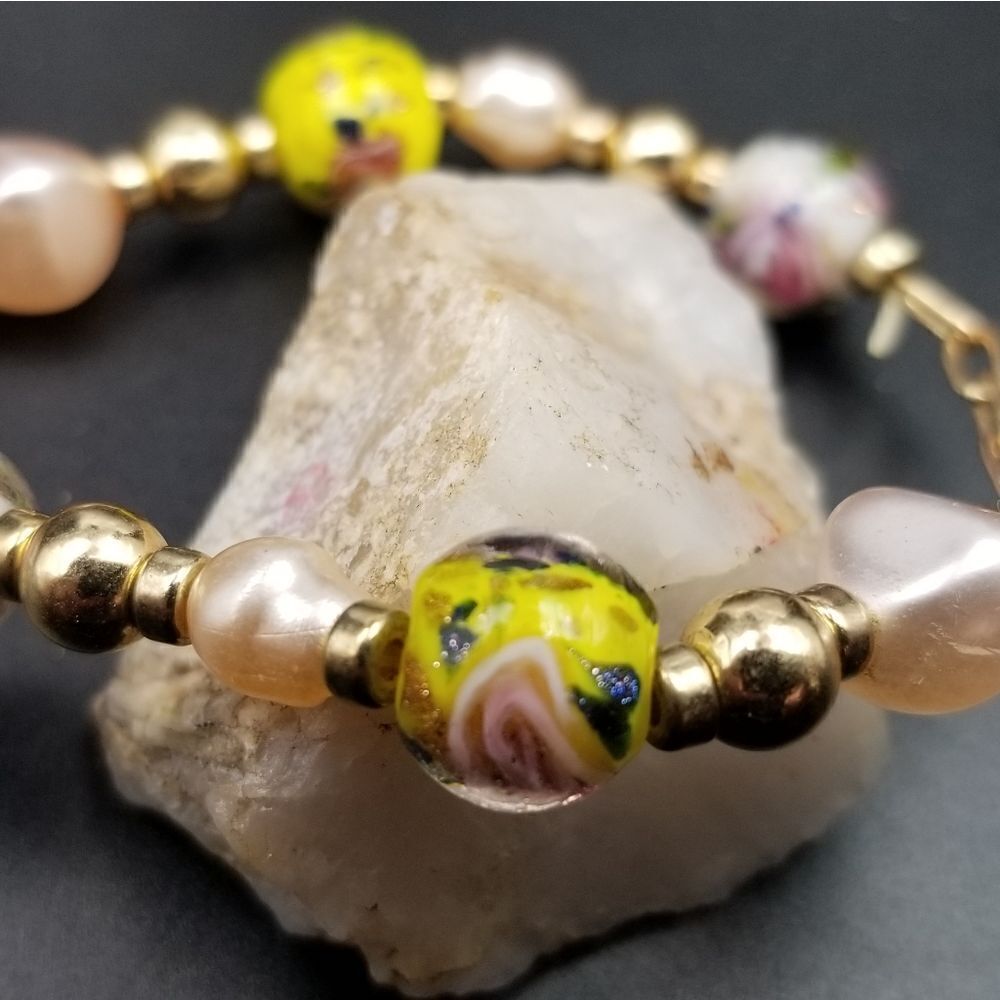 Floral melt Murano glass bracelet. B317